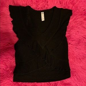 A black ruffle cross blouse